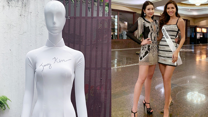 Minh Tú mang áo dài tặng quà sinh nhật cho đương kim  Hoa hậu Siêu quốc gia